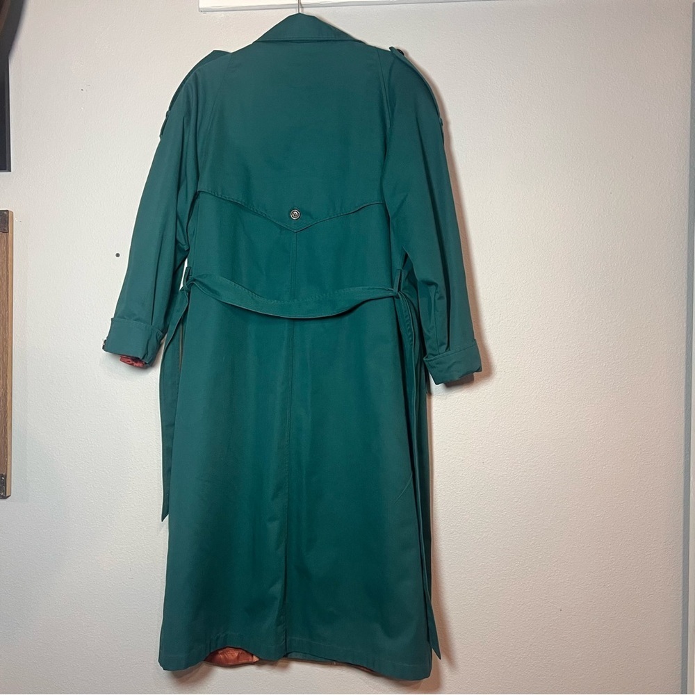 Vintage Double Breasted Trench Coat Womens Teal Green Size 12 Lined Long Belted - Picture 5 of 15